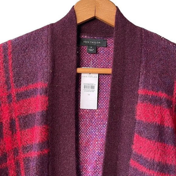 ANN TAYLOR Plaid Open Coatigan Women’s M Wool Blend Open Front Plaid Retail $149 - Picture 4 of 5